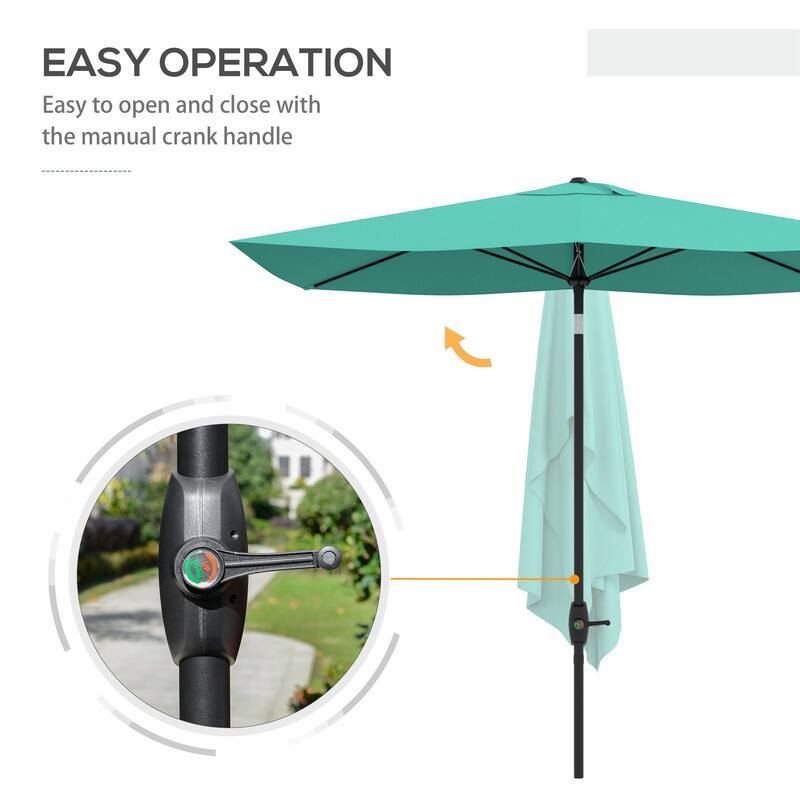 6.5' x 10' Rectangular Market Umbrella, Patio Outdoor Table Umbrella with Crank and Push Button Tilt