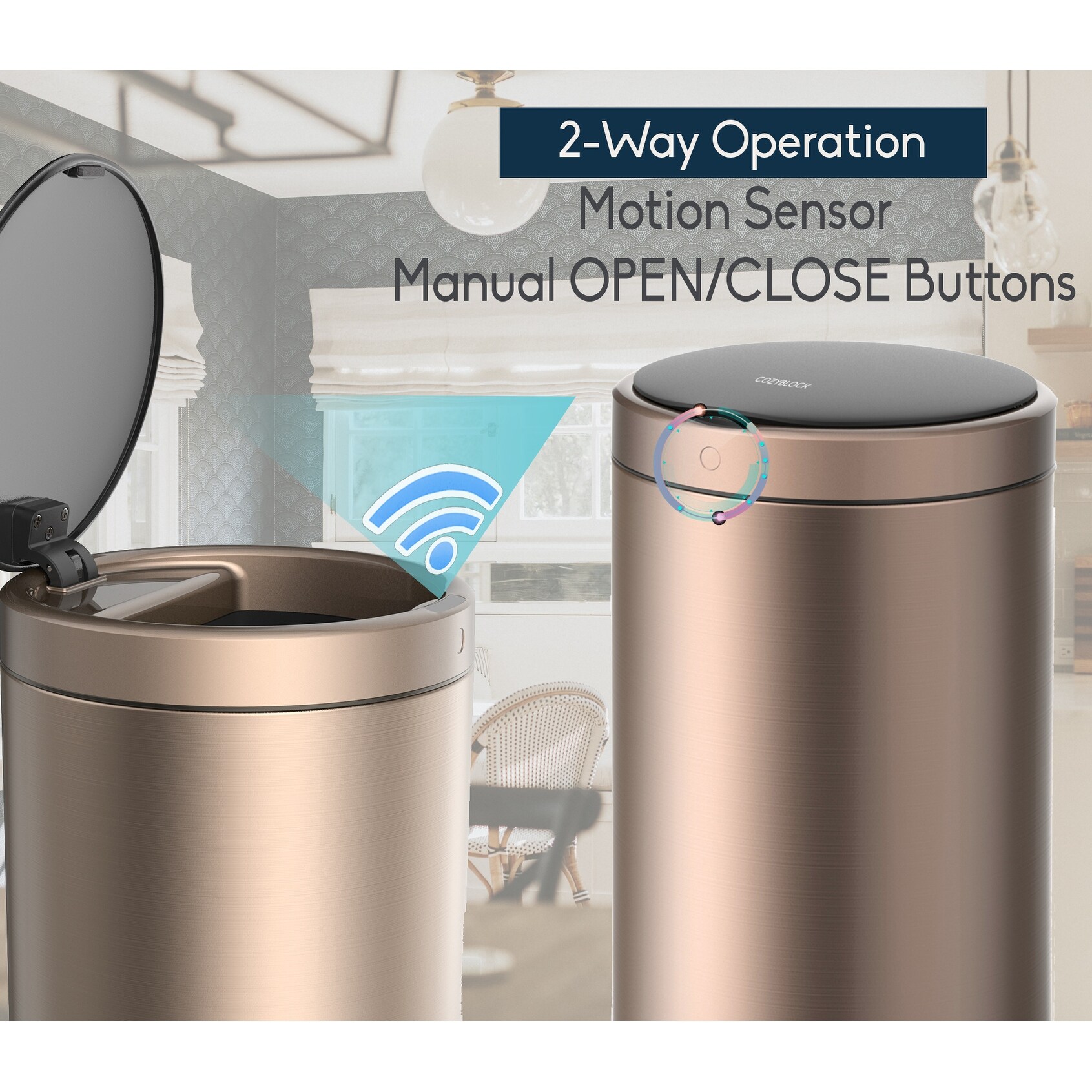 Shop 3 2 Gallon Automatic Trash Can Rose Gold Touchless Motion Sensor Bin Soft Close Lid 9l Ipx4 Waterproof Office Bathroom Overstock 32235669