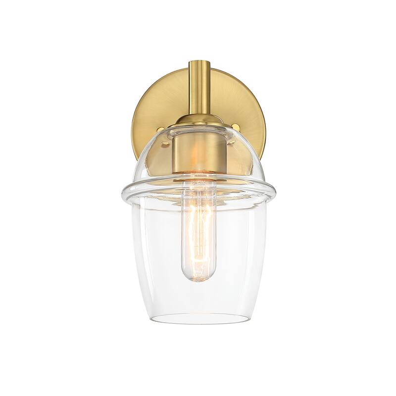 Summer Jazz 5.5 in. 1-Light Brushed Gold Wall Sconce Light with Clear Glass Shade for Bathrooms