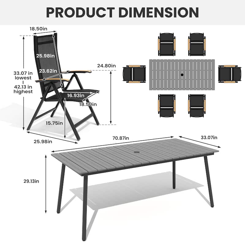 7/9-Piece Outdoor Patio Dining Set Aluminum Rectangular Dining Table and Folding Chairs