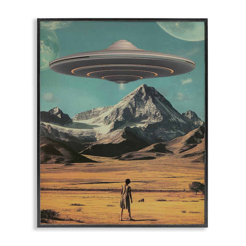 Stupell Woman with Overhead UFO Framed Giclee Art Design By Wumples - 11 x 14 - Black