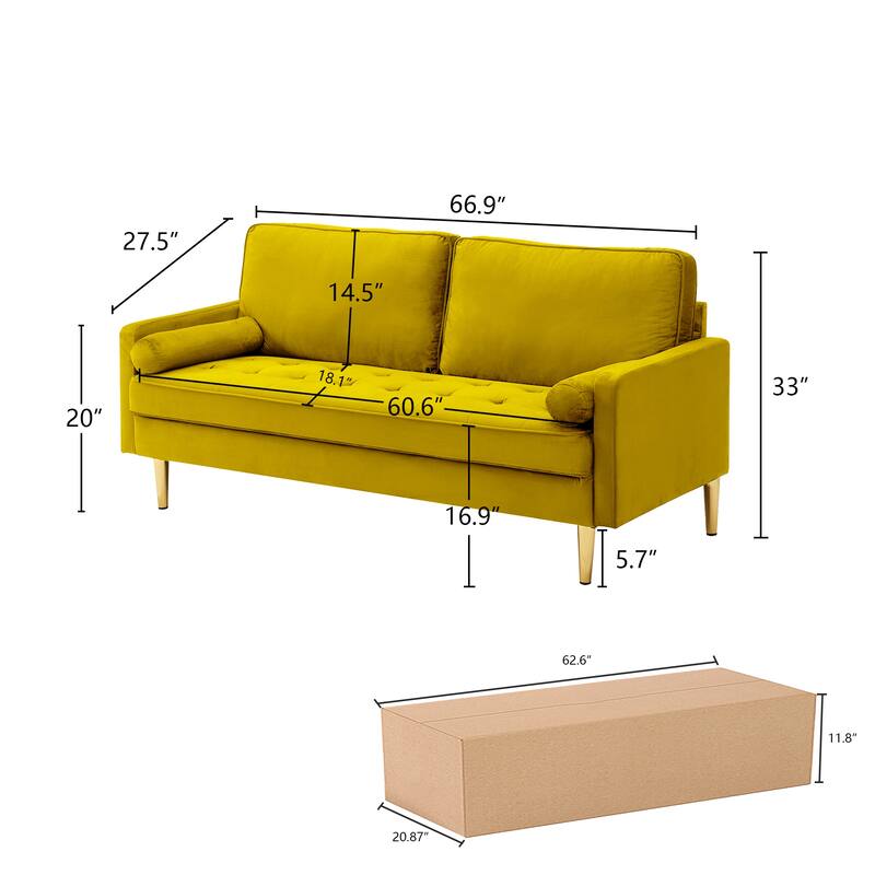 67 inch Velvet Loveseat Sofa Heavy Duty Metal Frame On Sale Bed