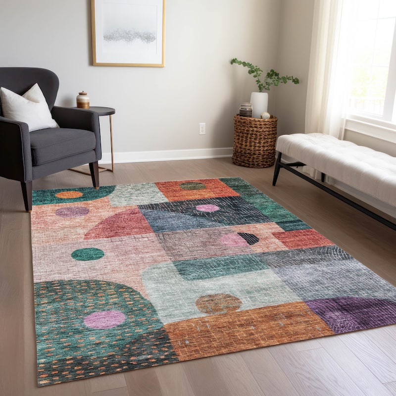 Machine Washable Indoor/ Outdoor Contemporary Geo Chantille Rug