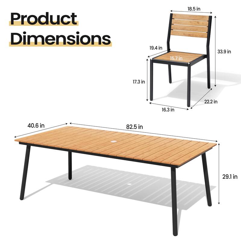 9-Piece Outdoor Rectangle Aluminum Dining Table with Stackable Chairs