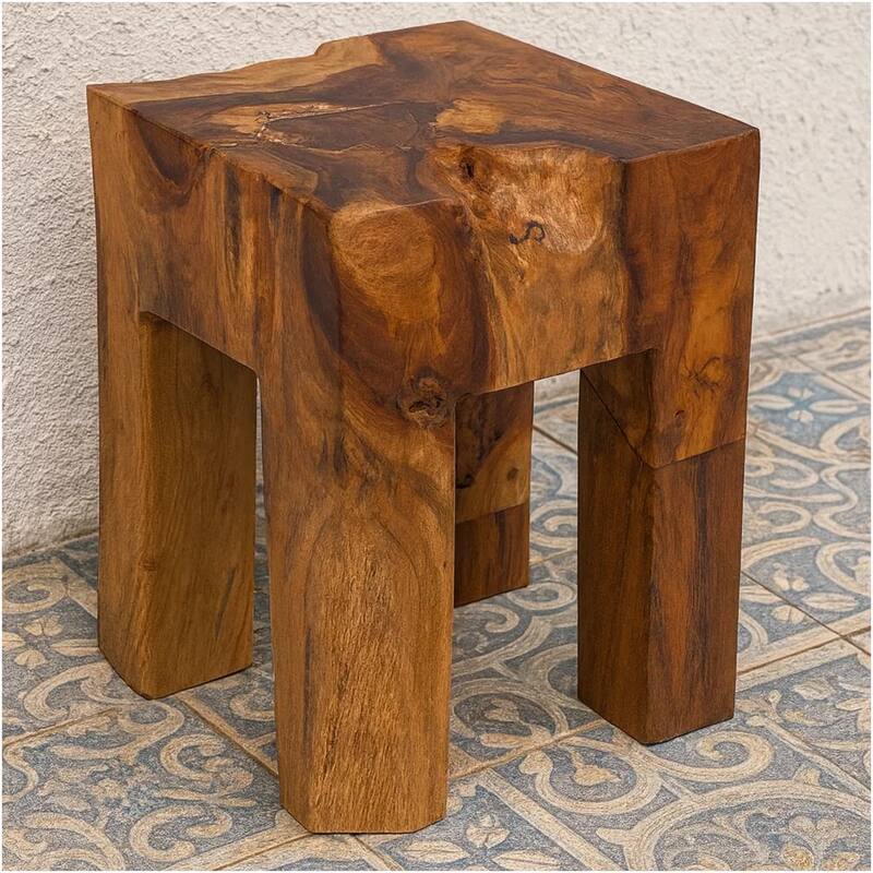 Dusty Outdoor Stool, Square Shaped Design, Brown Solid Teak Wood