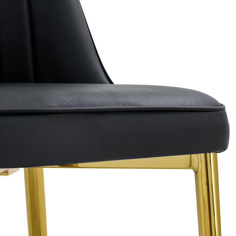 Modern 2 Piece PU Leather Dining Chairs with Thick Cushions, Metal Legs for Dining Room Kitchen Bedroom Living Room
