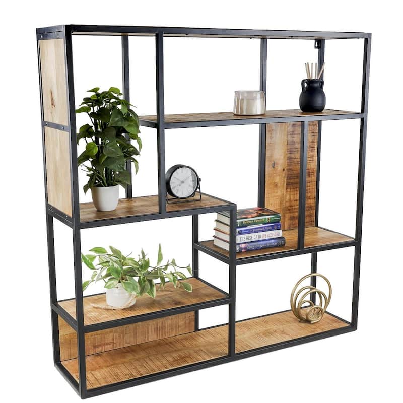 48" Wide 5-Tier Industrial Wall Bookshelf Solid Mango Wood