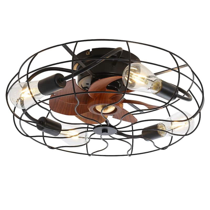 20" Black Industrial Caged Ceiling Fan with Lights and Remote Control - 20 Inch