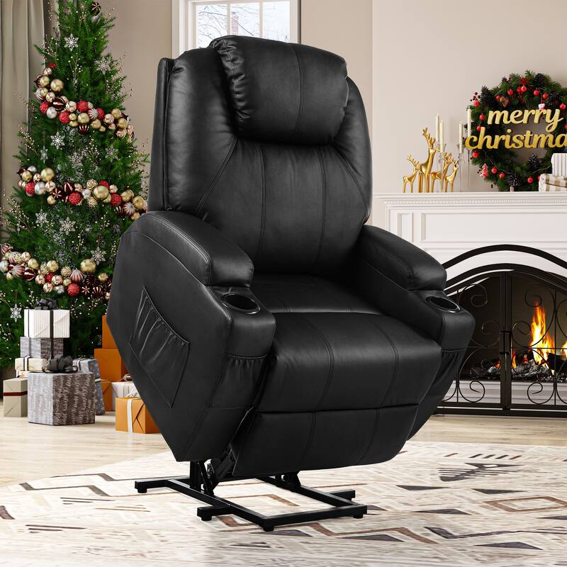 Moasis PU Massage Reclining Living Room Chair Power Lift Recliner Chair - Black