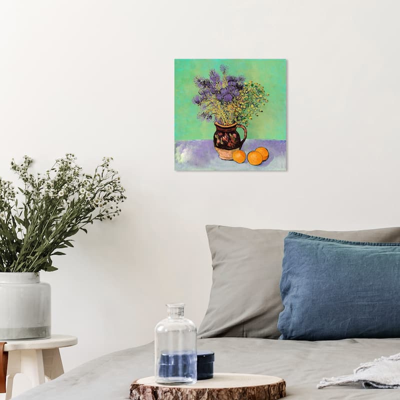 Wynwood Studio Canvas Floral and Botanical Vincent Still Life Beautiful Green and Violet Traditional Wall Art Canvas Print - 12 x 12