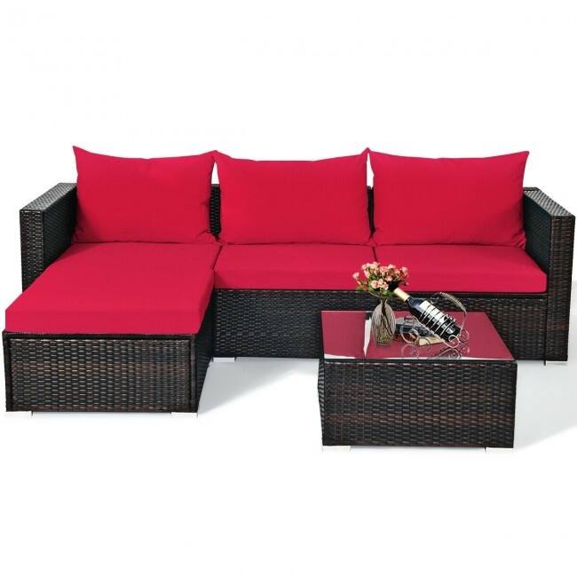 5Pcs Patio Rattan Furniture Set with Coffee Table - 29" x 29" x 23.5" (L x W x H)