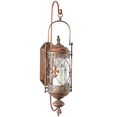 Glass Single Candle Wall Sconce - Brown - Roche River Decor - 11"W x 9"L x 30"H