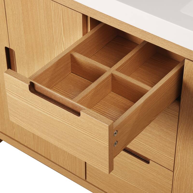 59.3" Bathroom Vanity with 4 Doors & 3 Drawers, Handle-Free Design, Soft-Close Hinges, Hidden Drawer Slides, SMC Resin Top