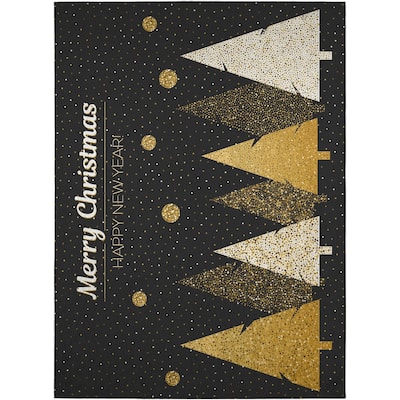 Indoor/ Outdoor Cozy Winter Black Washable Christmas New Year Rug