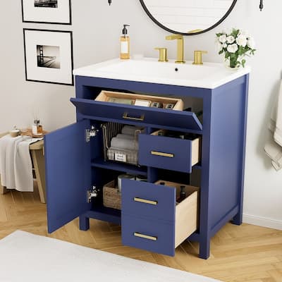 30" Single Sink Bathroom Vanity Cabinet with Ceramic Sink