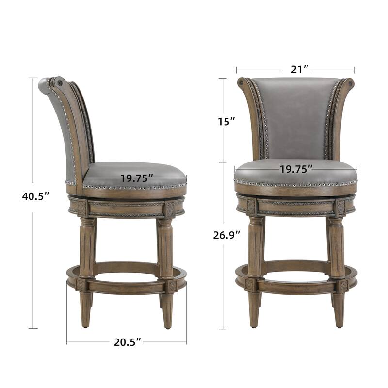 Traditional 26" Counter-Height Wood Swivel Barstool with Nailhead Trim