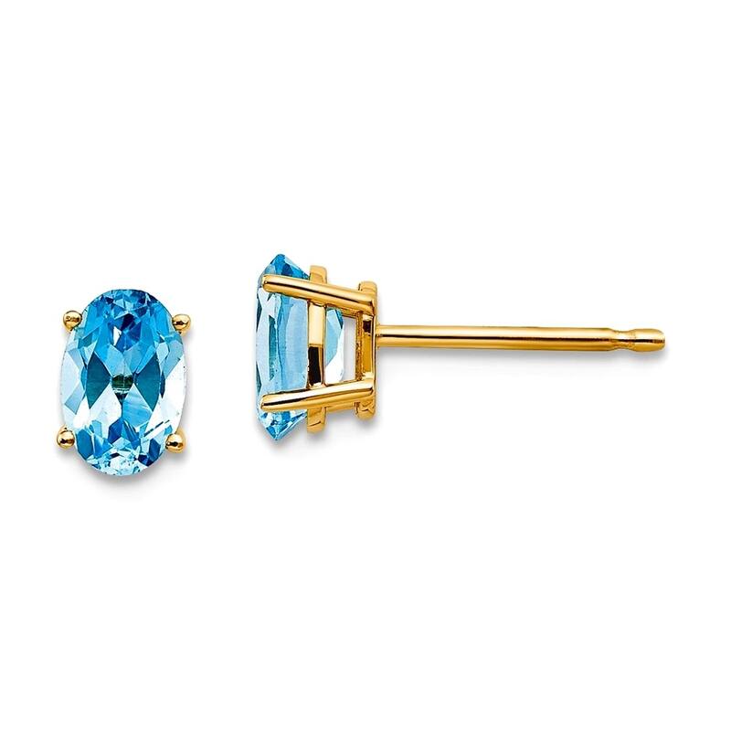 Curata 14k Yellow Gold 6x4mm Oval Genuine Gemstone Birthstone Post Earrings - Blue Topaz