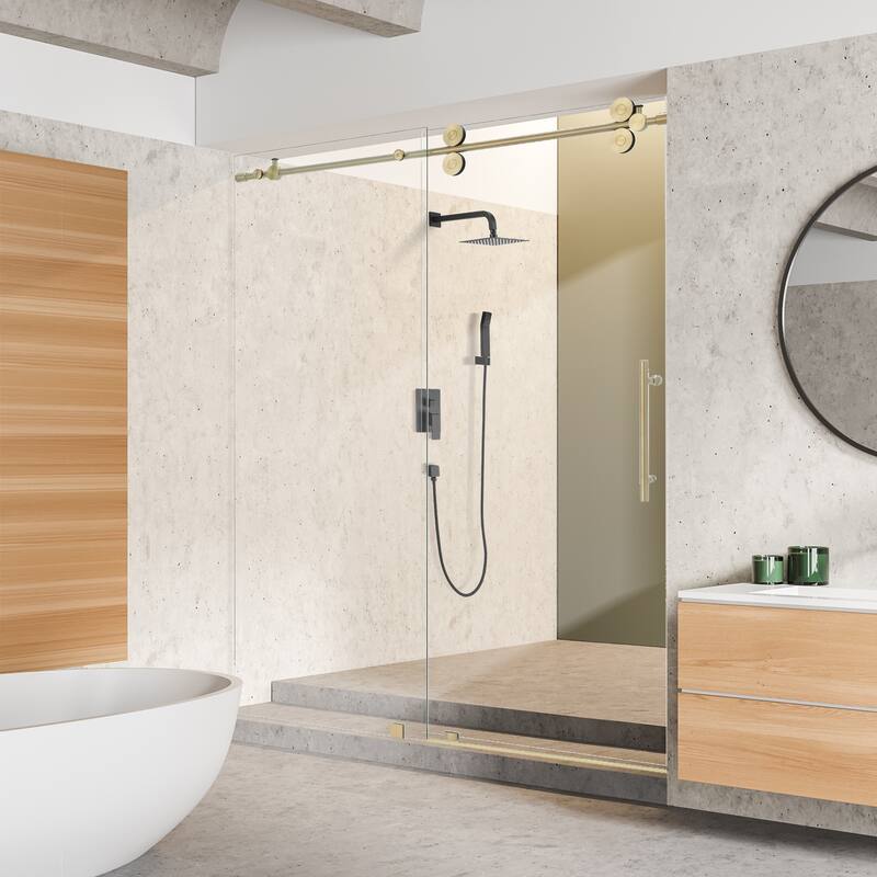 Altair Lazaro Single Sliding Frameless Shower Door with Clear Glass - 56" W x 78" H - Brushed Gold