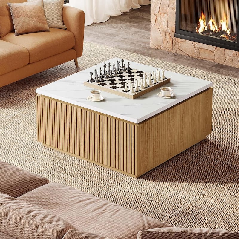 31.5" Square Coffee Table, Modern Wood Center Table Cocktail Furniture