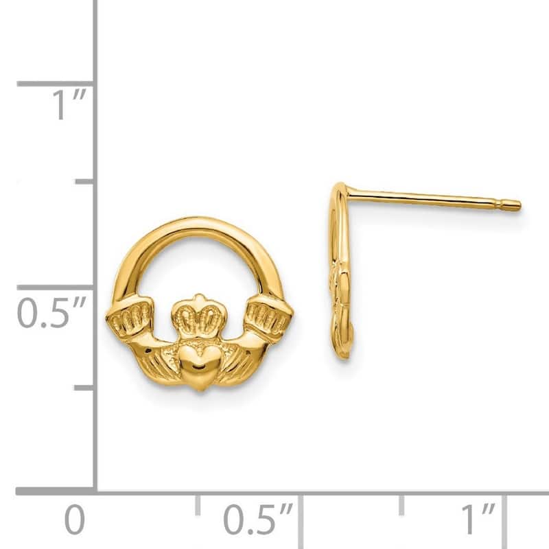 Curata 14k Yellow Gold 13mm Claddagh Celtic Knot Post Earrings