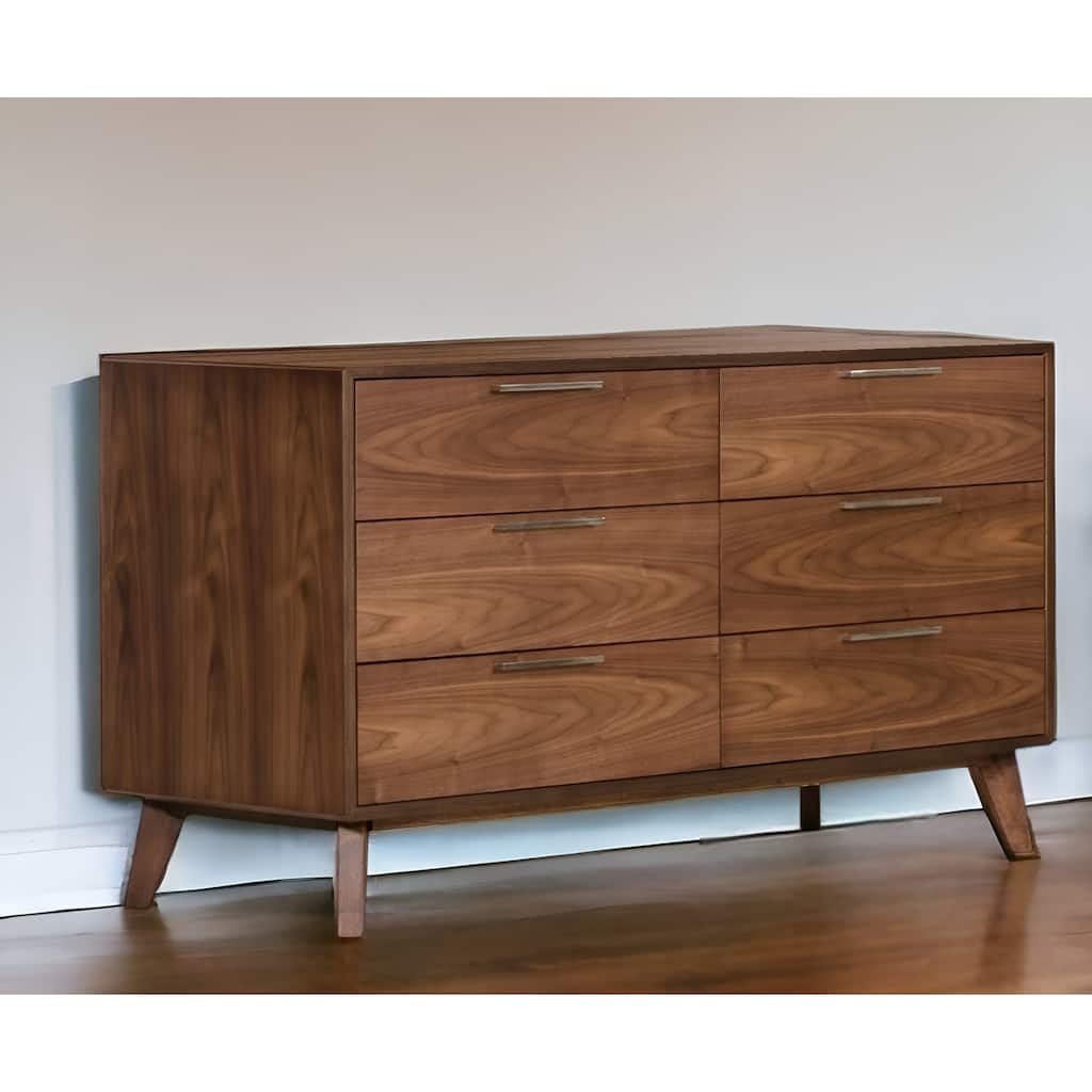 HomeRoots 51" Brown Solid and Manufactured Wood Six Drawer Double Dresser