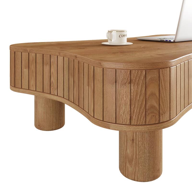 42 Inch Modern Lift-Up Coffee Table with Grooved Panel Hidden Storage Space Safe Corner, for Living Room