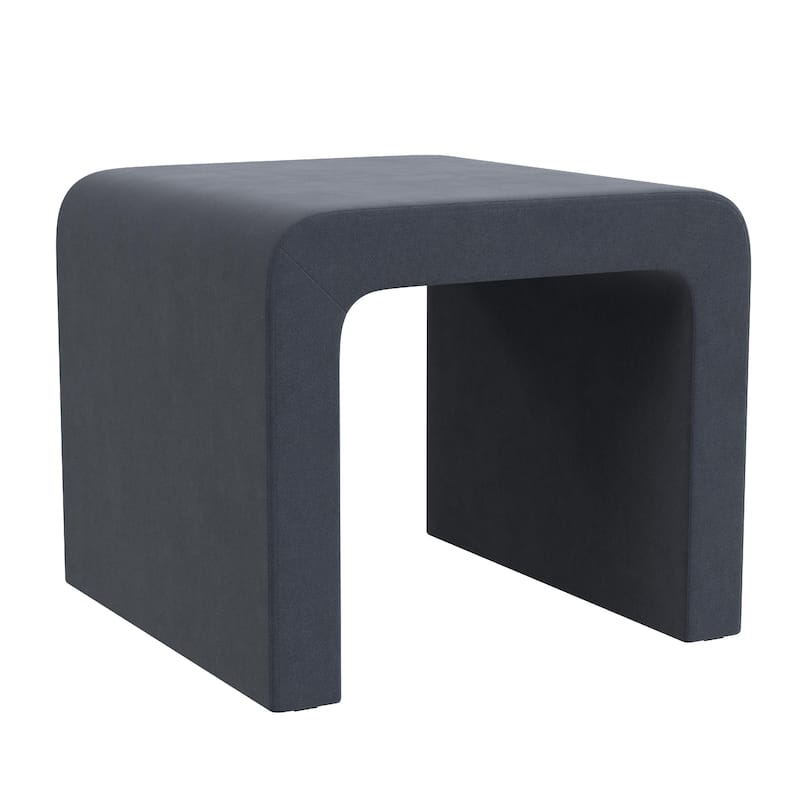 Ari Ottoman Footstool, Arc Shape with Steel Blue Velvet, 22 Inch