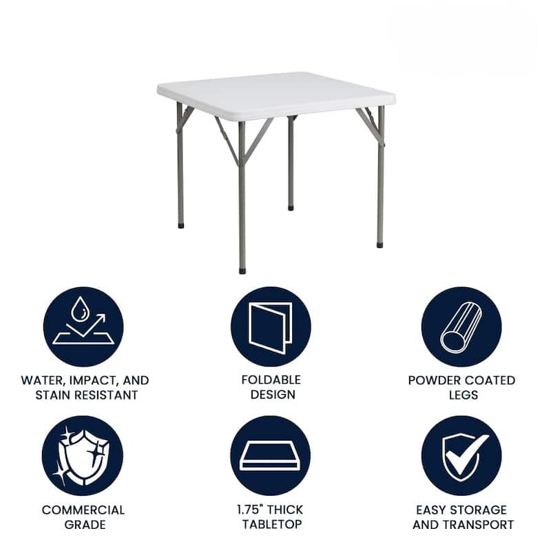 2.85-Foot Square Plastic Folding Table - Event Folding Table - 34.25"D x 34.25"W x 29.5"H