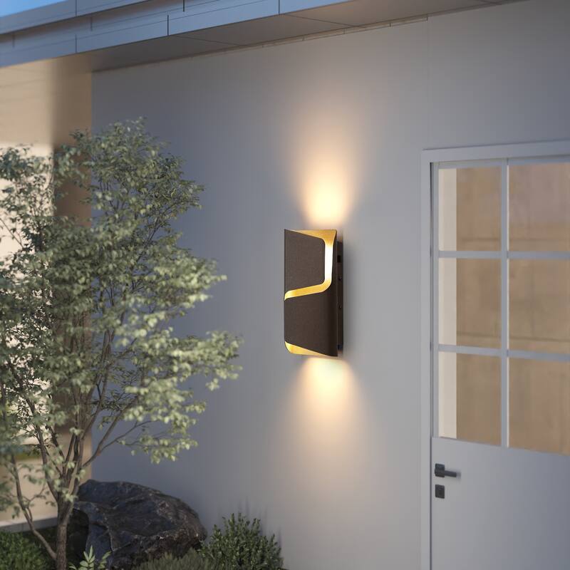 2-Pack Modern LED Outdoor Wall Sconce, 3CCT, IP44 Waterproof - 6.3'' W × 2.8'' D × 12'' H - Grey