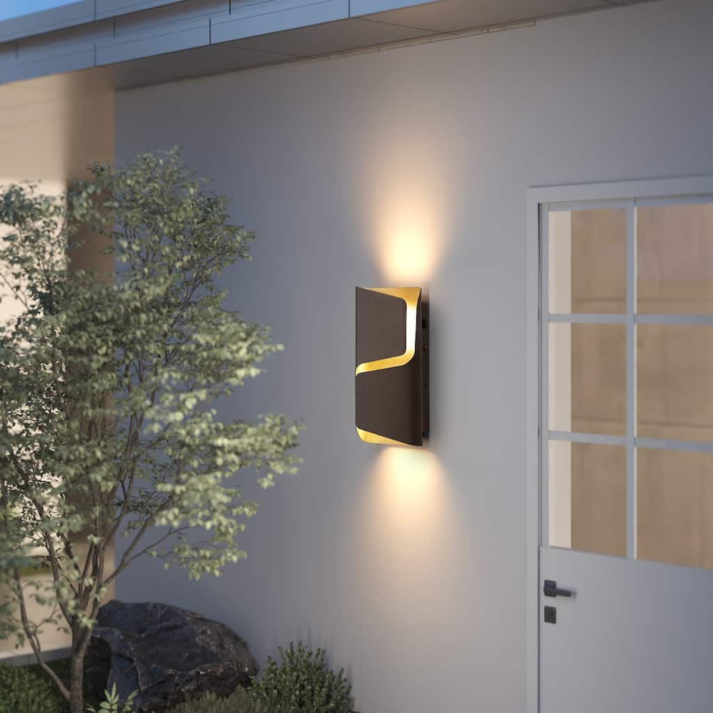 2-Pack Modern LED Outdoor Wall Sconce, 3CCT, IP44 Waterproof - 6.3'' W × 2.8'' D × 12'' H