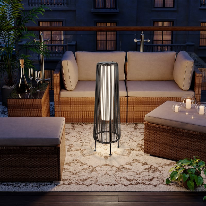 Solar Powered Outdoor Floor Lamp Resin Wicker Outdoor Lamps