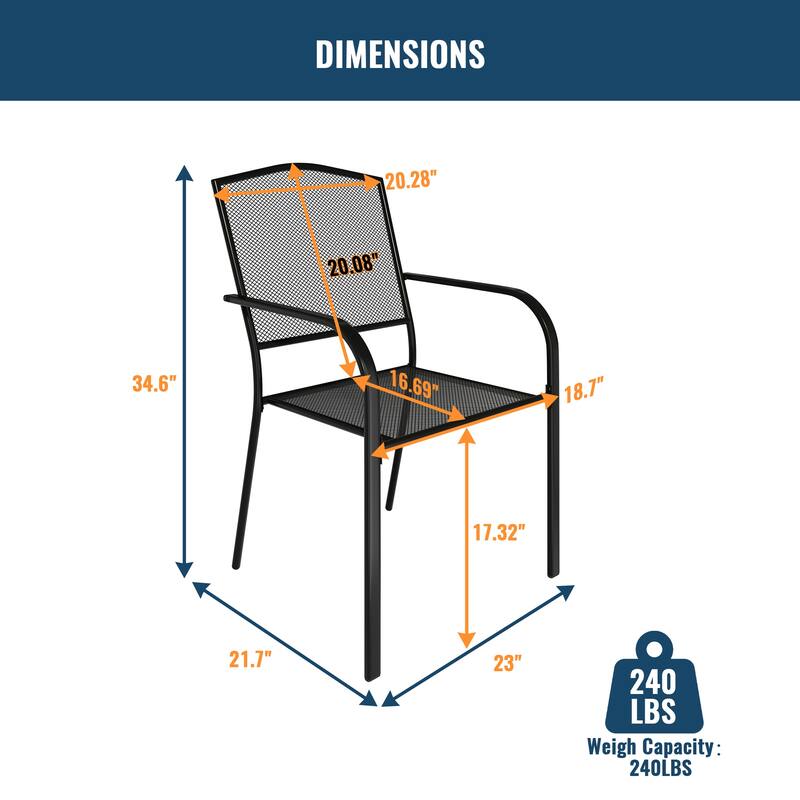 5PCS Patio Dining Set with Steel Table and Mesh Chairs