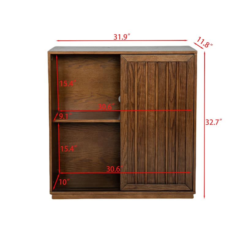 Roomfitters Mid Century Sideboard, Sliding Doors, Solid Wood Decorative Strips, Storage Cabinet, Walnut