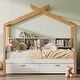 preview thumbnail 5 of 6, White Full Wooden House Bed with Trundle & Storage