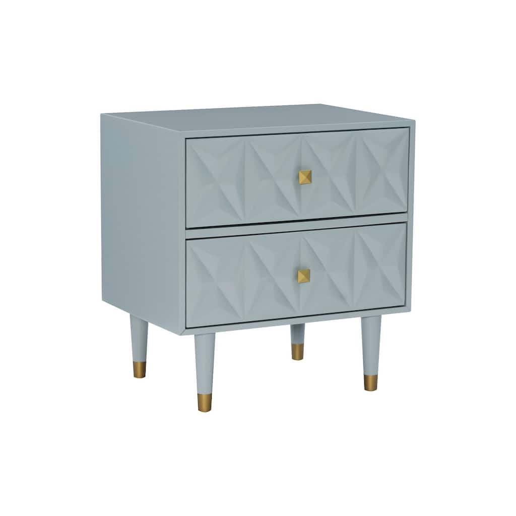 27" Gray Geometric Patterned Two Drawer Nightstand