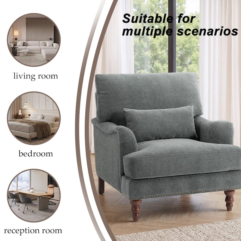 Set of 2 Mid Century Chenille Upholstered Accent Chairs