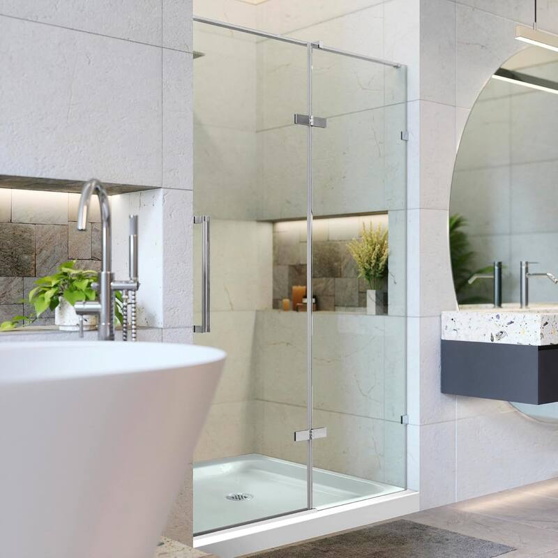 Frameless Clear Tempered Shower Glass Door with Shower Base Kit