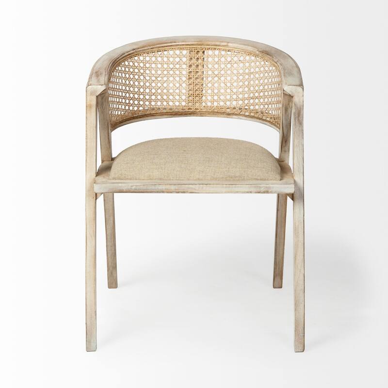 Tabitha Beige Fabric Seat With Light Brown Solid Wood Frame and Cane Back Dining Chair - 23.0L x 21.0W x 30.0H