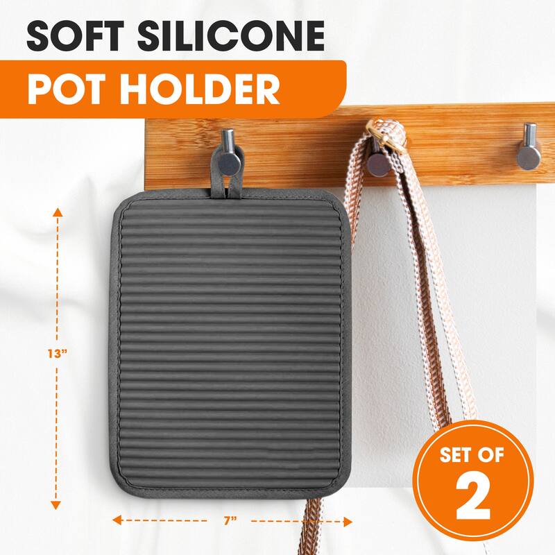 Cheer Collection Ribbed Silicone Pot Holders 2 Pack Cotton Lined
