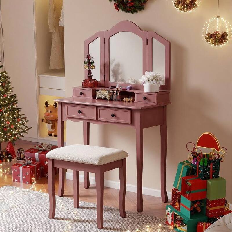 Copper Grove Ruscom Wooden Vanity Make Up Table/Stool Set