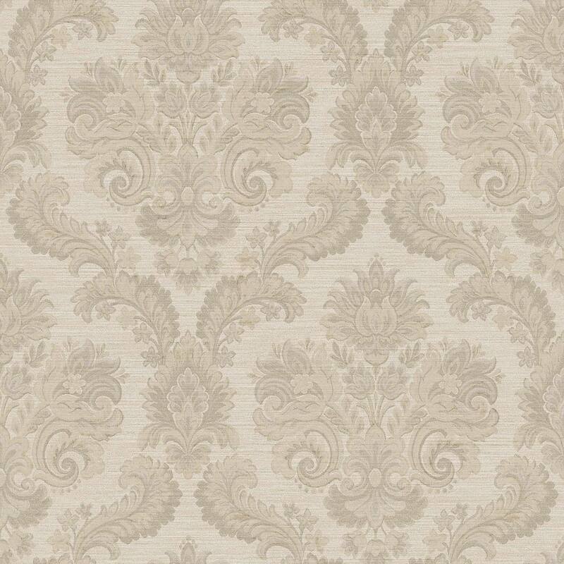 Galerie Wallcoverings Ornamenta Collection Floral Damask Matte Finish Vinyl on Non-woven Wallpaper Roll - 33-feet long x 21-inches wide - Beige