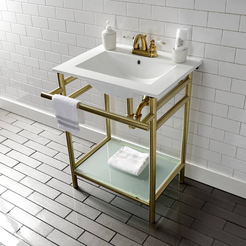 Kingston Brass 24" Rectangular Ceramic, Glass, Stainless Steel Console