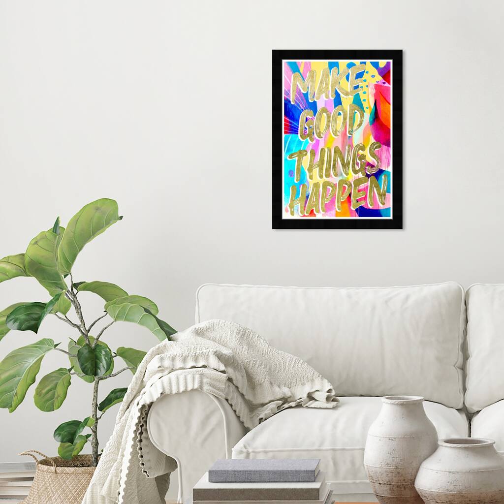 Wynwood Studio Prints Typography and Quotes Make Good Things Happen Gold and Metallic Gold Glam Wall Art Canvas Print