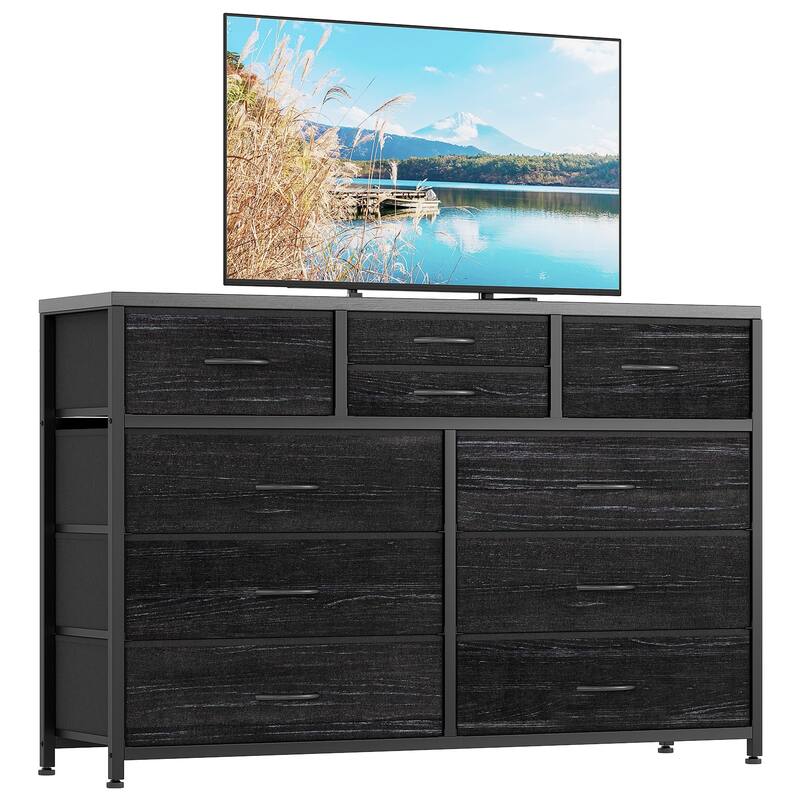 Fabric Dresser with 10 Drawers,47" TV Stand Dresser - Black Willow