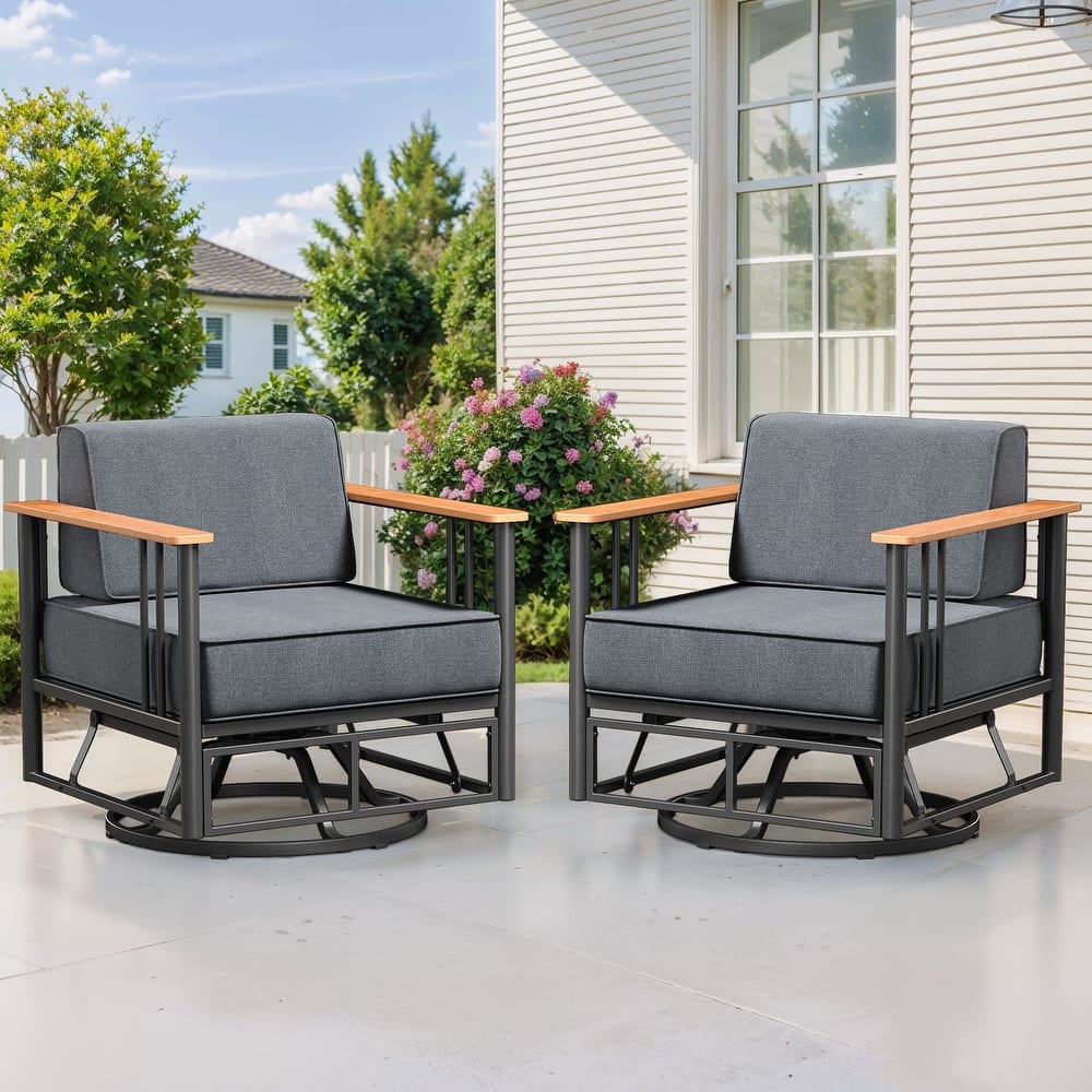 Gymojoy Patio Swivel Chairs with 6" Cushions Set of 2, 360° Swivel Rocking Outdoor Chairs for Porch, Poolside