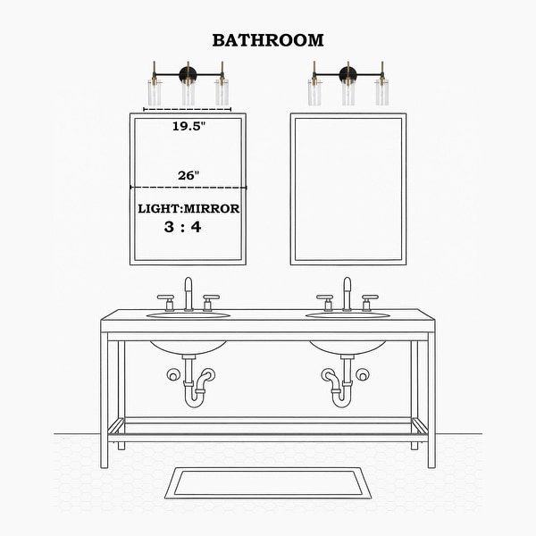 Alva Black Gold Modern Vanity Lights 3-Light Cylinder Clear Glass