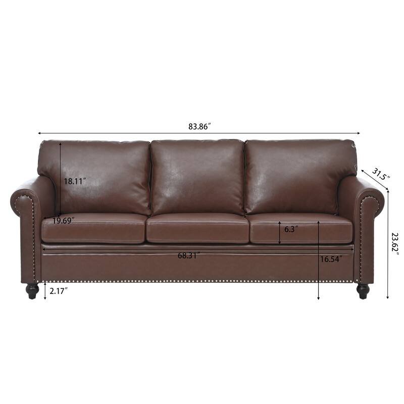 83.86" Upholstered 3-seater Sofa with Nailheads and Birch Feet for Living Room