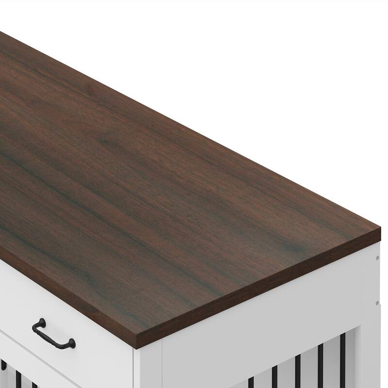 Furniture Style Dog Crate with Storage Drawers, Large Dog Kennel Cabinet with Wood Top, Double Door Pet Crate End Table