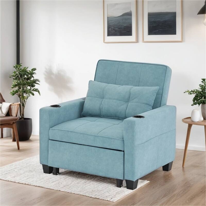 3-in-1 Pull Out Convertible Sleeper Chair w/ USB Ports,Wear Resistant - Green