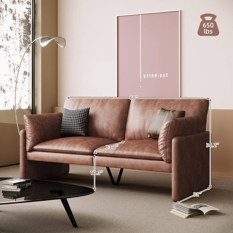 AECOJOY Love Seat Couch 68'' Modern Faux Leather Couch w/ Soft Cushion&Thick Armrest